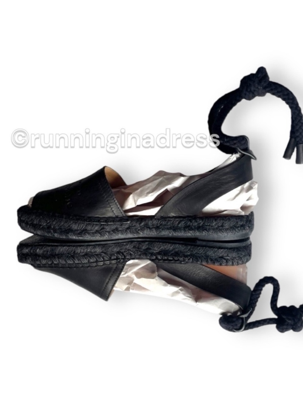 rag & bone Estelle Black Leather Espadrille Sandals Ankle Tie Wrap Flat 7.5 37.5 - Picture 6 of 15